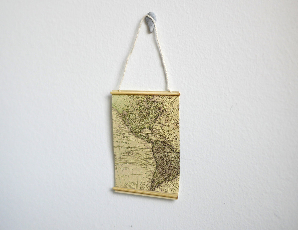 1:12 Scale Miniature Old World Map Wall Scroll, String Hanger, 2-9/16 inch tall, DIY Dollhouse Supply