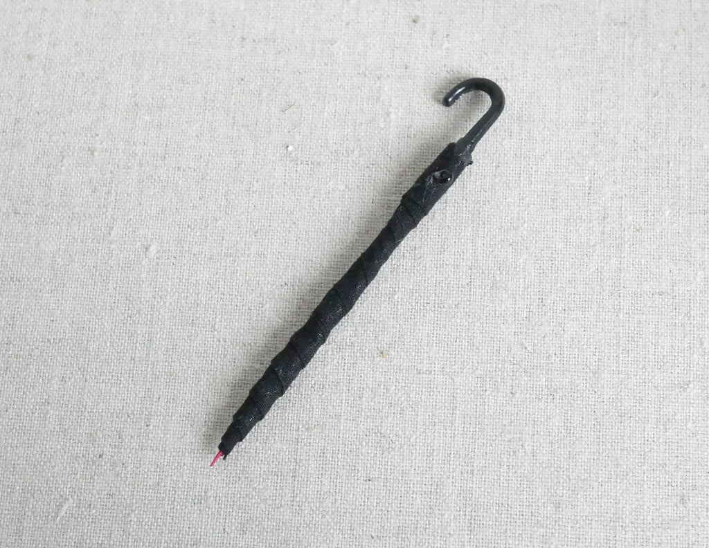 1:12 Scale Miniature Folded Umbrella, J Hook Handle, 2-15/16 inch long, DIY Dollhouse Supply (black)