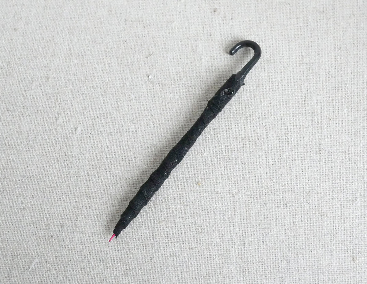 1:12 Scale Miniature Folded Umbrella, J Hook Handle, 2-15/16 inch long, DIY Dollhouse Supply (black)