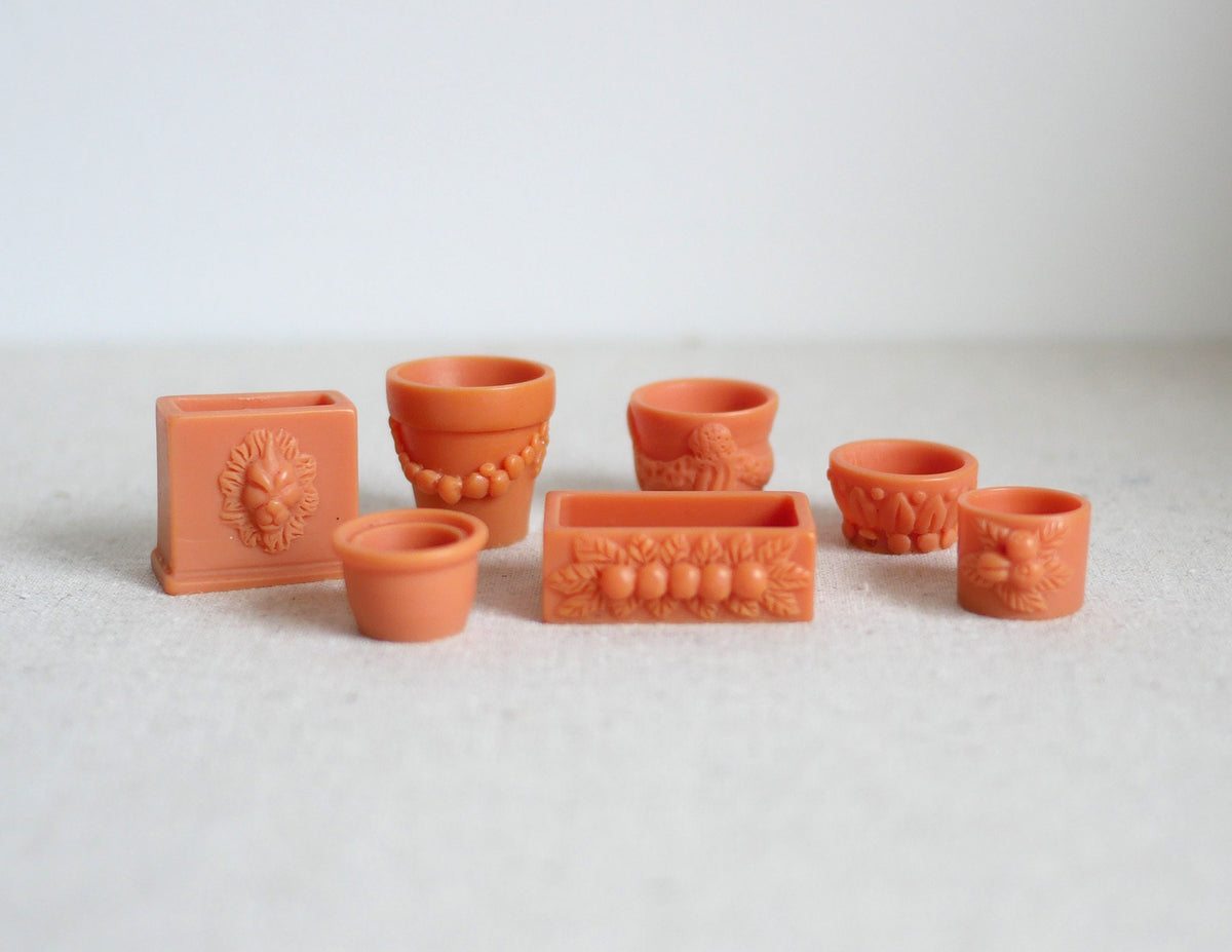 1:12 Scale Miniature Terracotta Flower Pots, Assorted Shapes, Set of 7, DIY Dollhouse Supply
