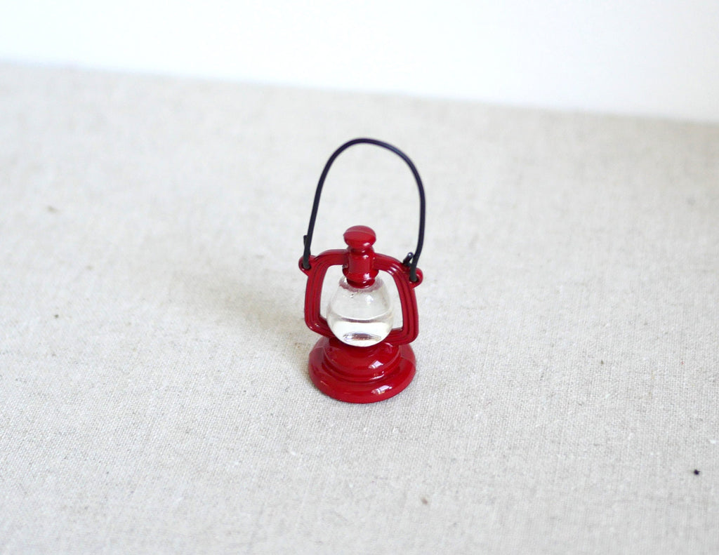 1:12 Scale Miniature Metal Hurricane Oil Lantern with Handle, 1-11/16 inch tall, DIY Dollhouse Supply (red)