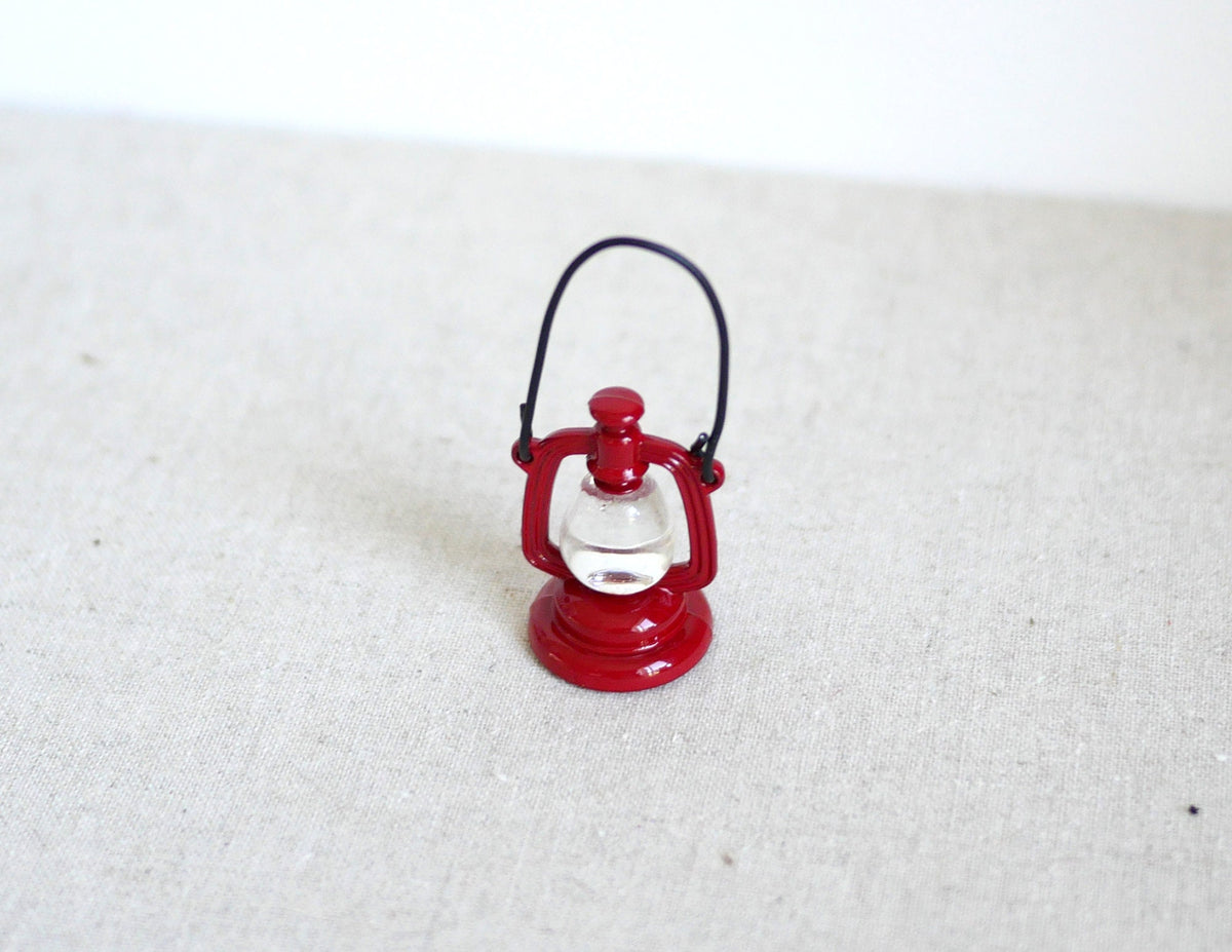 1:12 Scale Miniature Metal Hurricane Oil Lantern with Handle, 1-11/16 inch tall, DIY Dollhouse Supply (red)