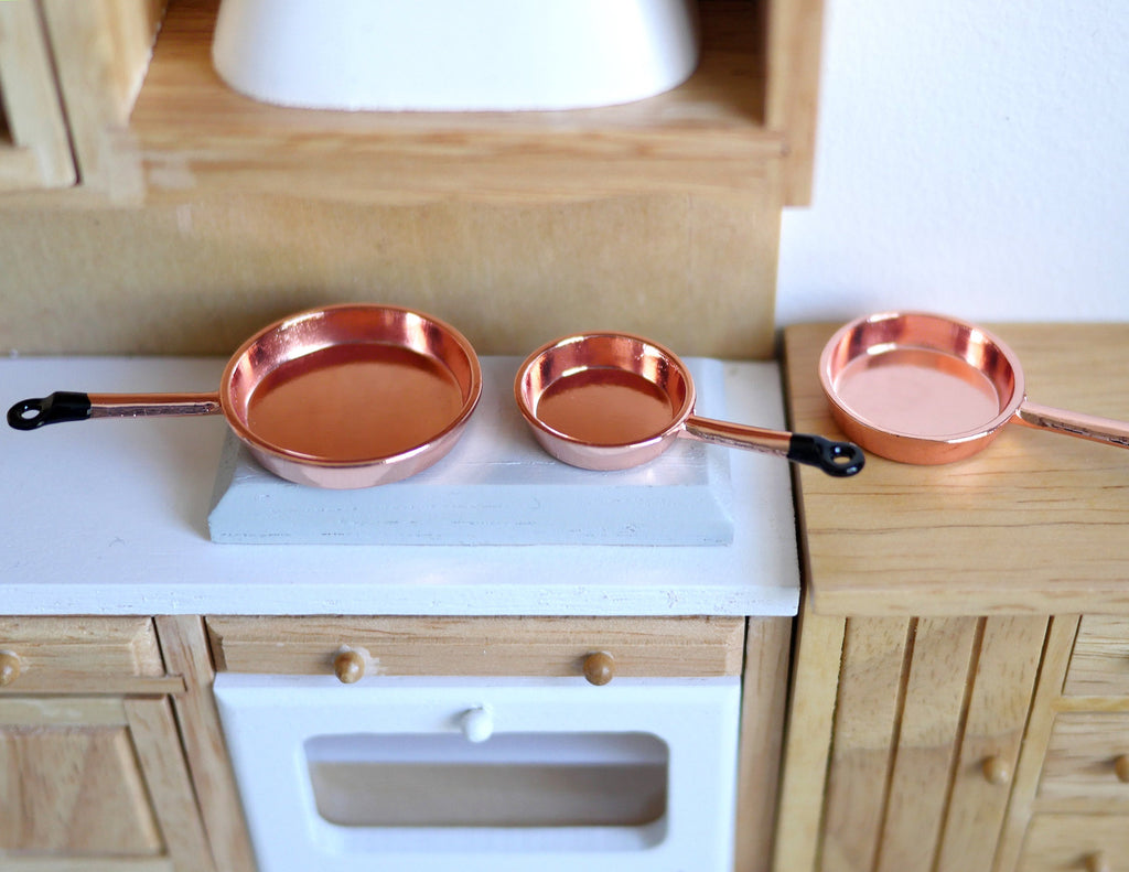 Dollhouse cooking pan cookware set dolls house 3-piece 1 12 miniature (Rose Gold) - E037