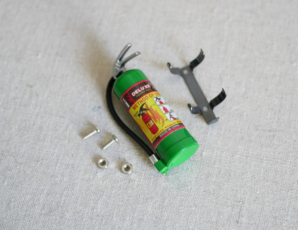 1:12 Scale Miniature Fire Extinguisher with Wall Bracket and Screws, 1-7/8 inch tall, DIY Dollhouse Supply (green)