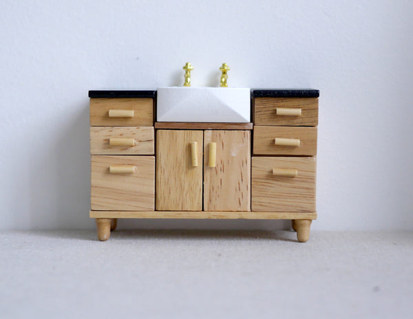 1:12 scale vintage wooden sink and cabinet