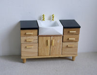 1:12 scale vintage wooden sink and cabinet