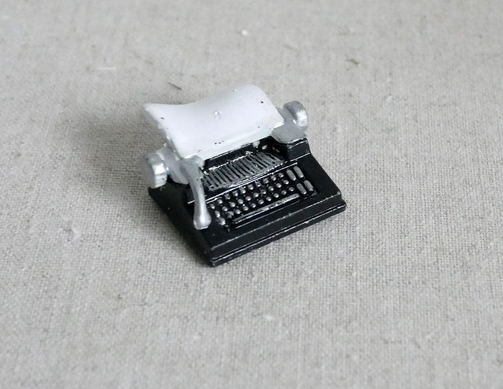 1:12 Scale Miniature Typewriter with Paper Sheet, 1-5/16 inch long, DIY Dollhouse Supply (black)