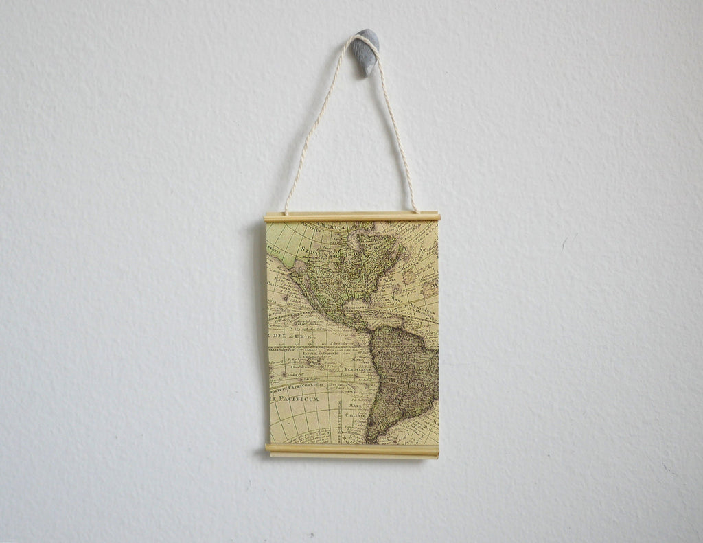 1:12 Scale Miniature Old World Map Wall Scroll, String Hanger, 2-9/16 inch tall, DIY Dollhouse Supply
