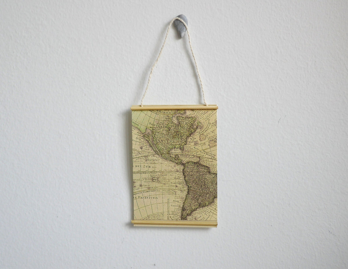 1:12 Scale Miniature Old World Map Wall Scroll, String Hanger, 2-9/16 inch tall, DIY Dollhouse Supply