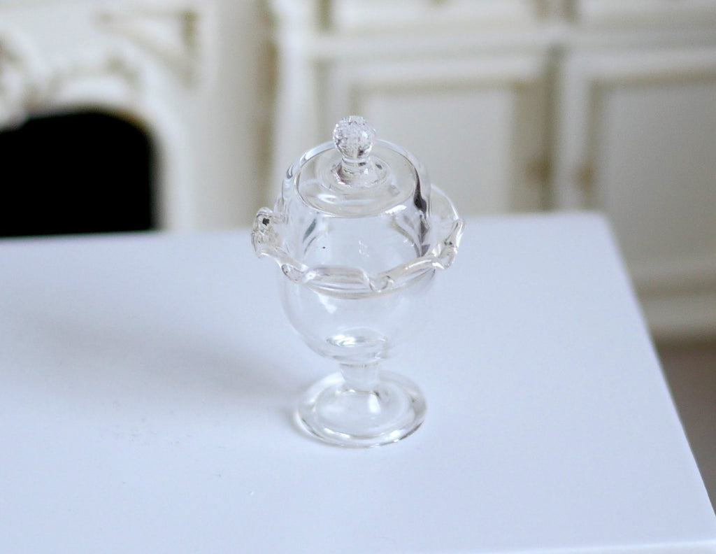 1:12 Scale Miniature Glass Cake Stand with Cover Dome, 1-9/16 inch tall, DIY Dollhouse Supply (A21)