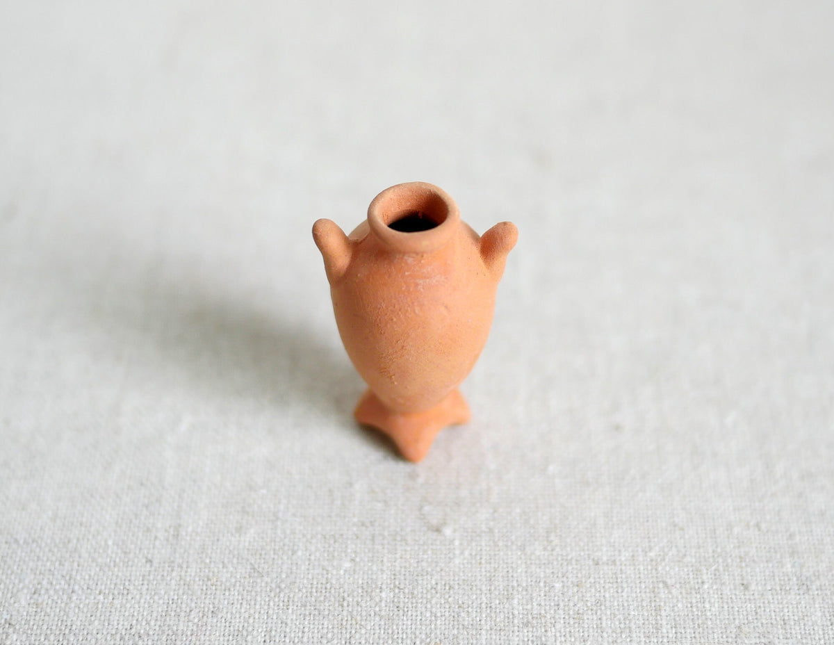 1:12 Scale Miniature Terracotta Clay Amphora Planter with Two Handles and Feet, 1-1/4 inch tall, DIY Dollhouse Supply