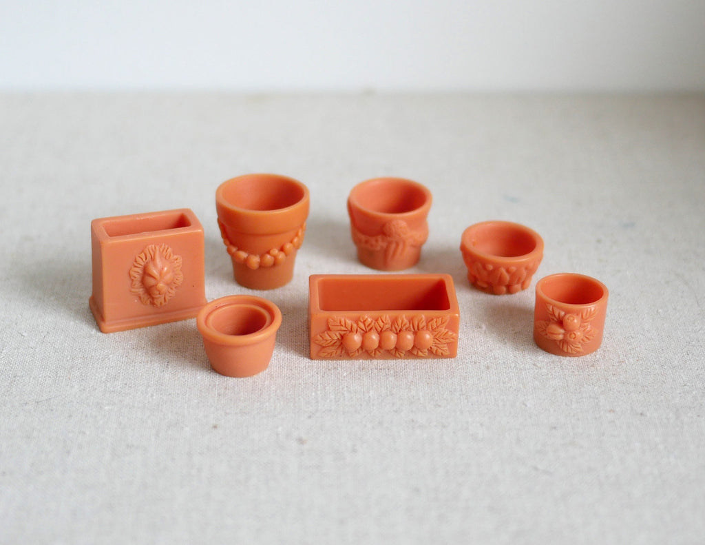 1:12 Scale Miniature Terracotta Flower Pots, Assorted Shapes, Set of 7, DIY Dollhouse Supply