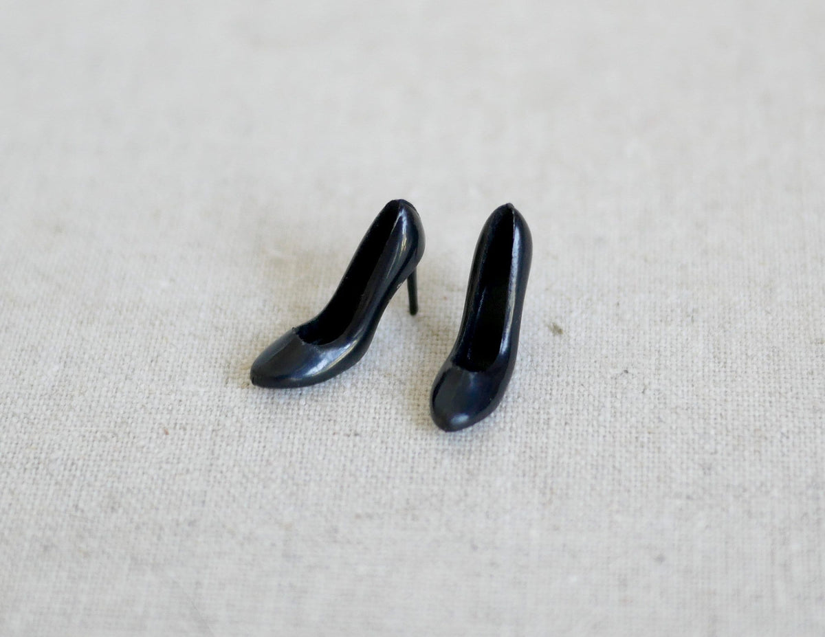 1:12 Scale Miniature High Heel Shoes, 1 Pair, 7/8 inch long, DIY Dollhouse Supply (black)