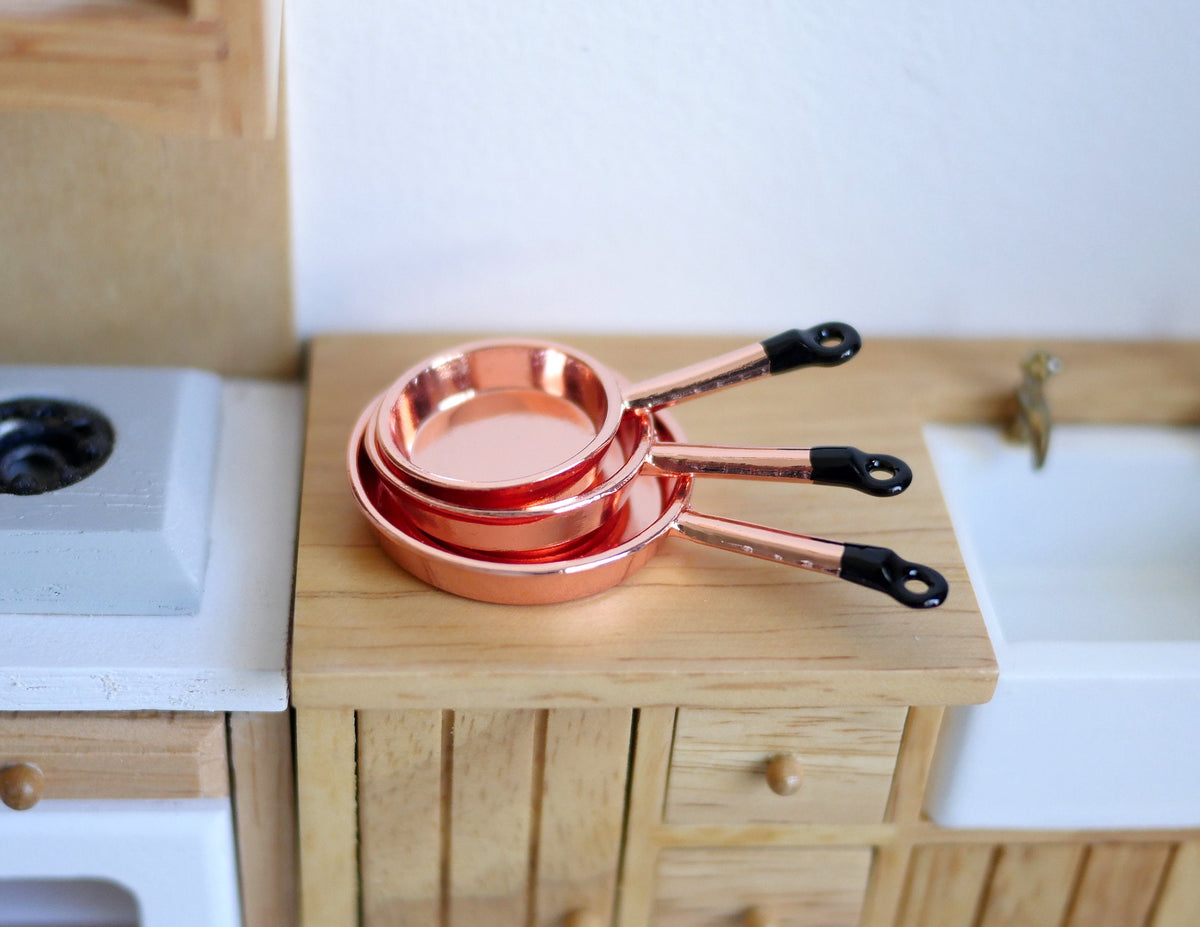Dollhouse cooking pan cookware set dolls house 3-piece 1 12 miniature (Rose Gold) - E037