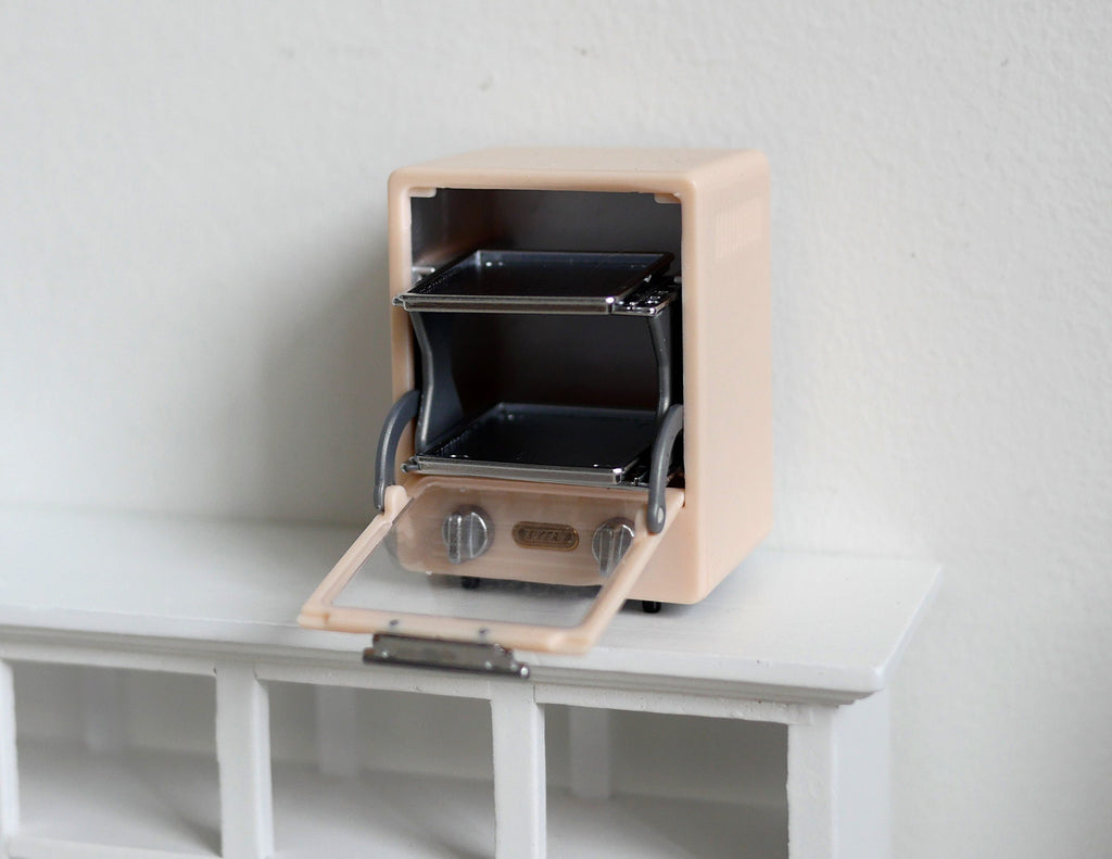 1:12 Scale Miniature Toaster Oven with Clear Door, Rack and Tray, 1-7/16 inch wide, DIY Dollhouse Supply (pink)
