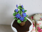 1:12 Scale Miniature Potted Silk Flowers in Woven Basket Pot, 2-3/16 inch tall, DIY Dollhouse Supply (blue and purple)