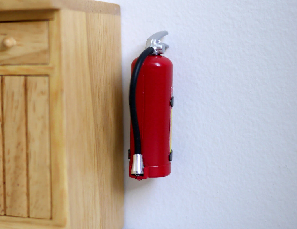1:12 Scale Miniature Fire Extinguisher with Wall Bracket and Screws, 1-7/8 inch tall, DIY Dollhouse Supply (red)
