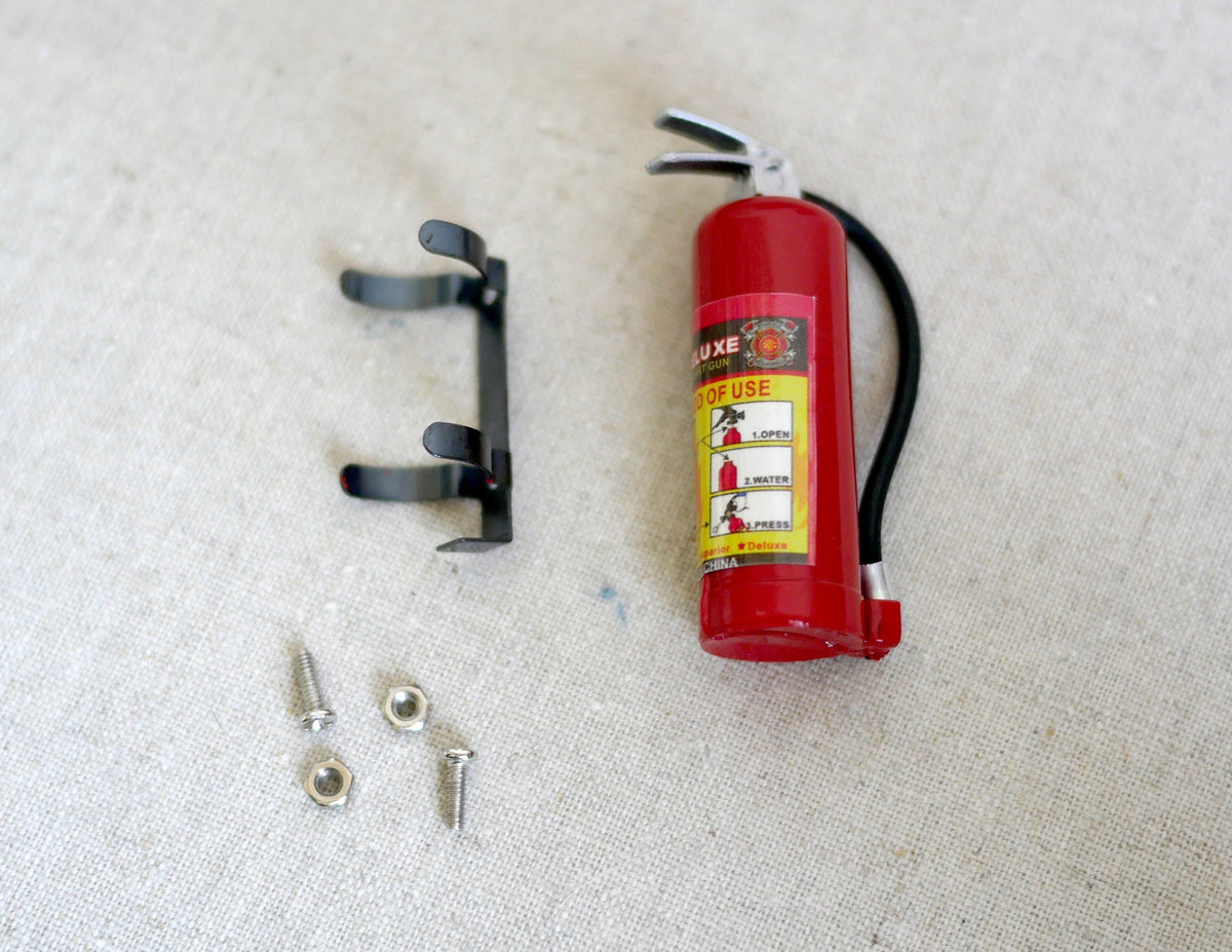 1:12 Scale Miniature Fire Extinguisher with Wall Bracket and Screws, 1-7/8 inch tall, DIY Dollhouse Supply (red)
