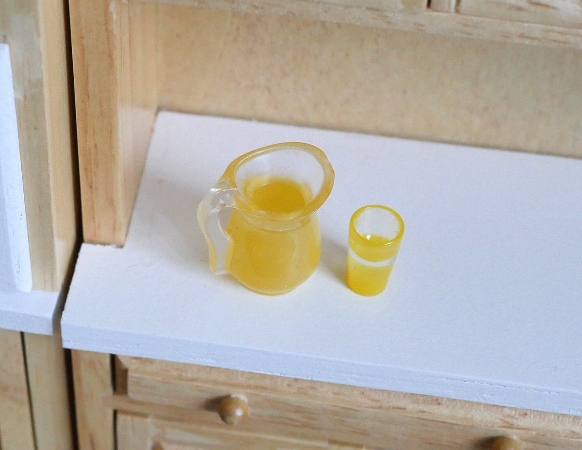 Miniature Jar of Orange Juice and Glass 1:12 Scale Dollhouse Beverage Decor - E075