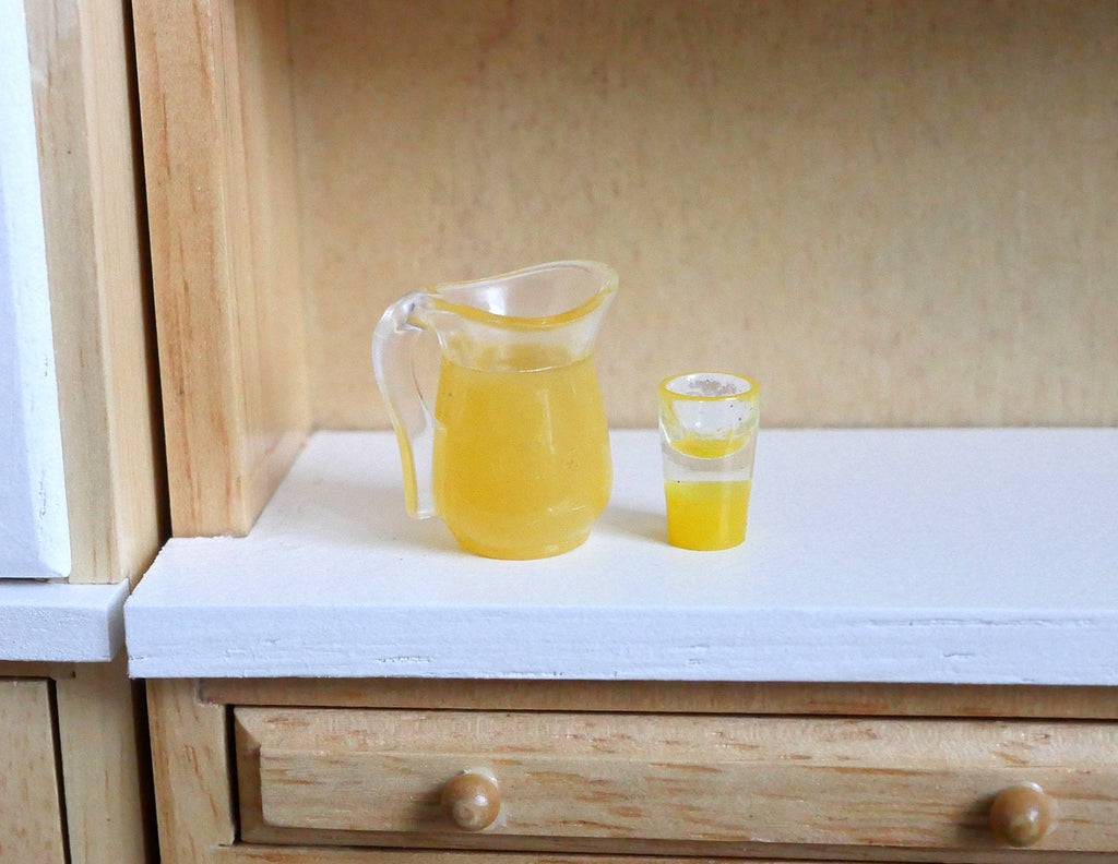 Miniature Jar of Orange Juice and Glass 1:12 Scale Dollhouse Beverage Decor - E075