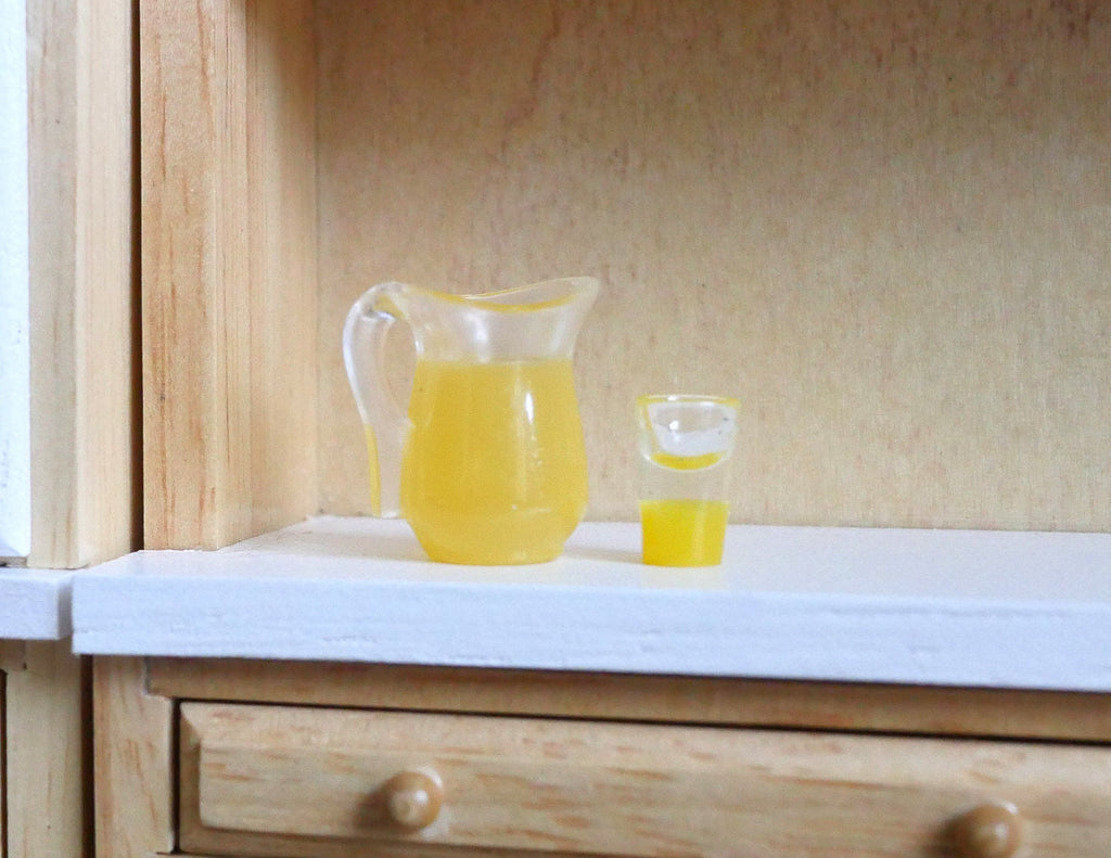 Miniature Jar of Orange Juice and Glass 1:12 Scale Dollhouse Beverage Decor - E075
