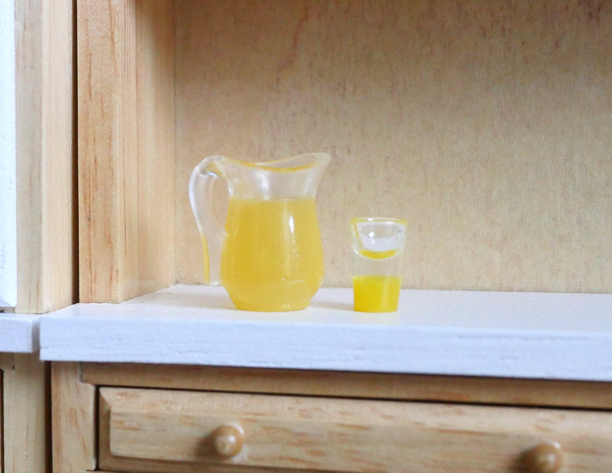 Miniature Jar of Orange Juice and Glass 1:12 Scale Dollhouse Beverage Decor - E075