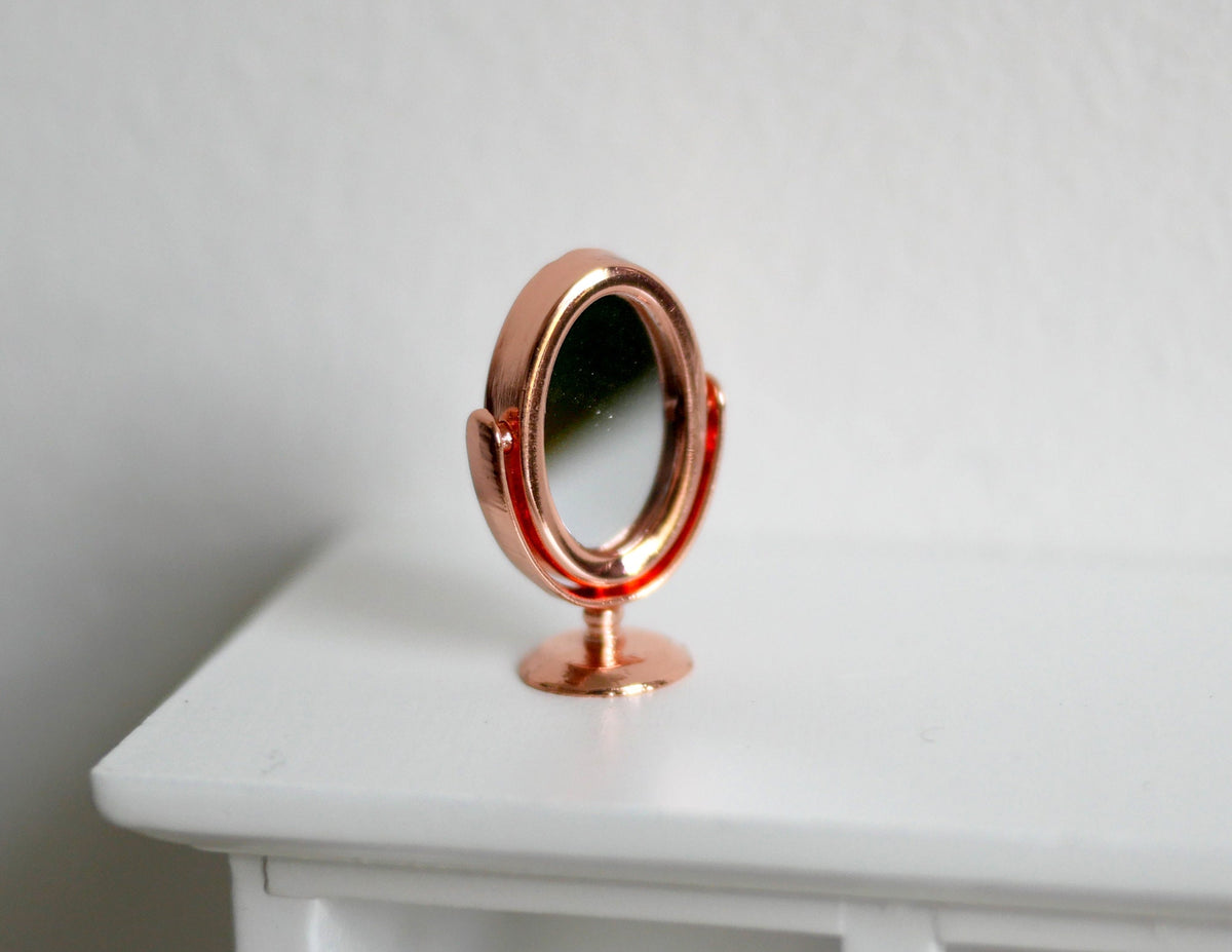1:12 Scale Miniature Tilting Oval Vanity Mirror on Stand, 1 inch tall, DIY Dollhouse Supply (rose gold)
