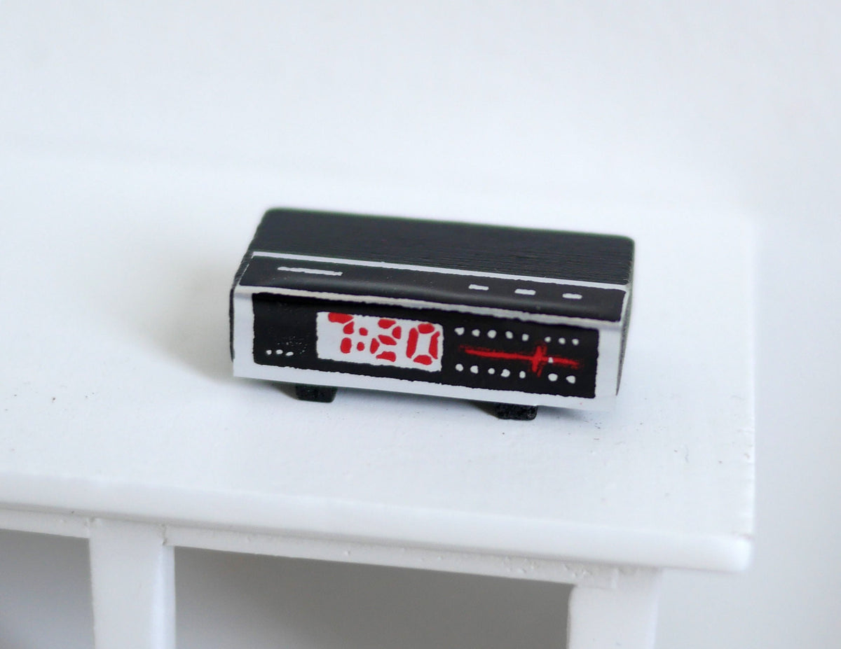 1:12 Scale Miniature Digital Alarm Clock Radio, 1 inch wide, DIY Dollhouse Supply (black)