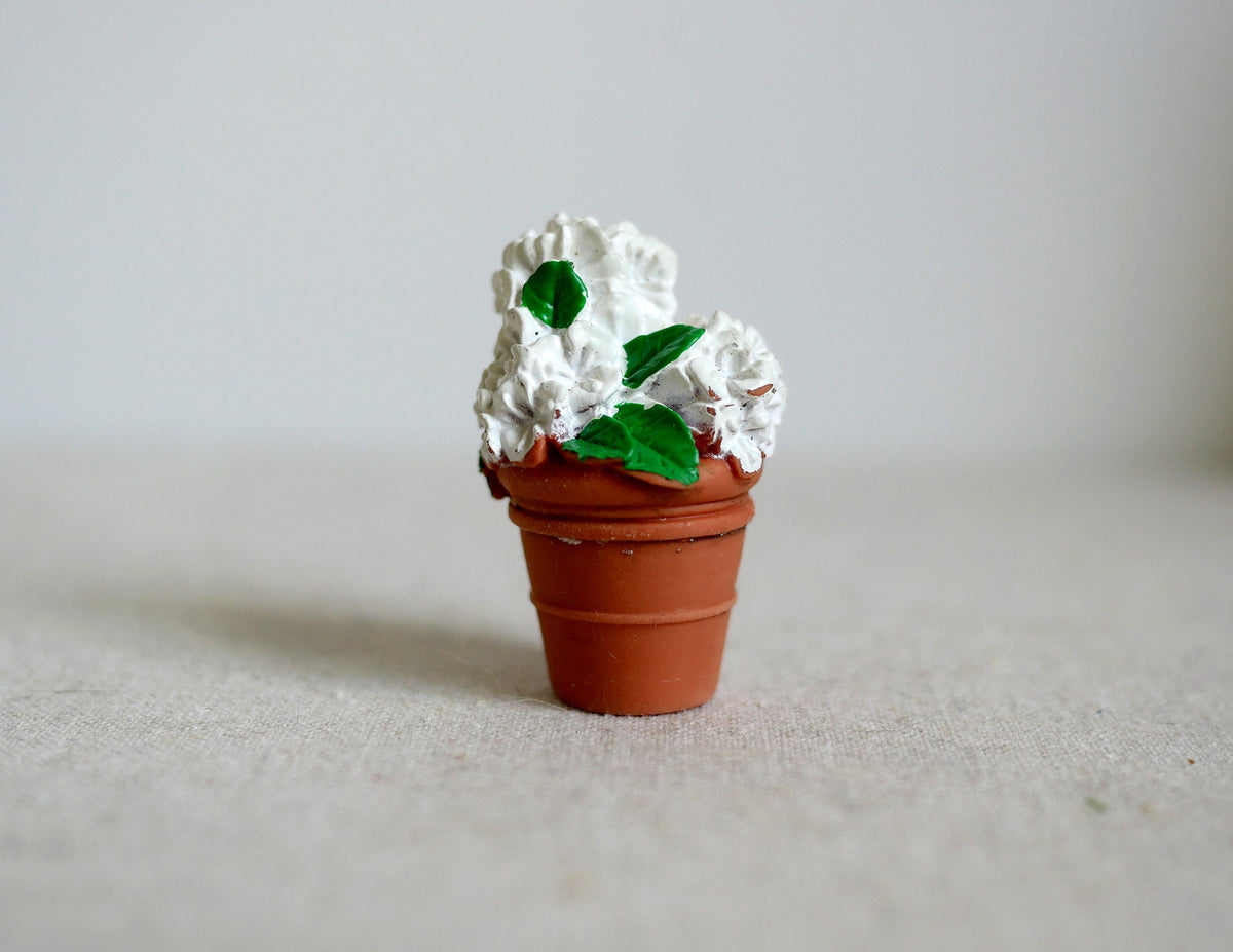 1:12 Scale Miniature Potted White Rose Plant, Terracotta Pot, 1-1/2 inch tall, DIY Dollhouse Supply