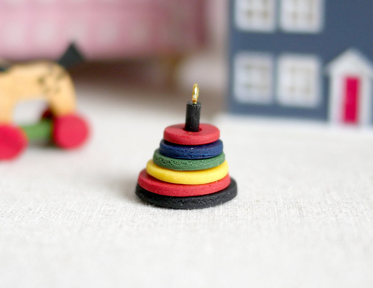 1:12 Scale Miniature Wood Stacking Rings Toy, Rainbow Rings, 13/16 inch tall, DIY Dollhouse Supply