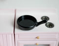 1:12 Scale Miniature Metal Frying Pan with Long Handle, 1-15/16 inch long, DIY Dollhouse Supply (black)