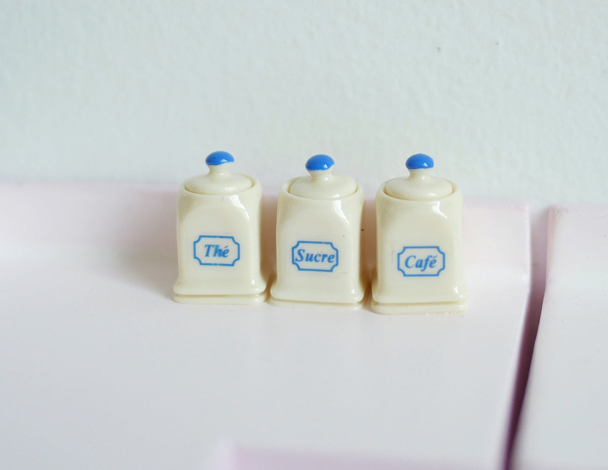 1:12 Scale Miniature Sugar, Tea and Coffee Canisters, Set of 3, 11/16 inch tall, DIY Dollhouse Supply (cream)