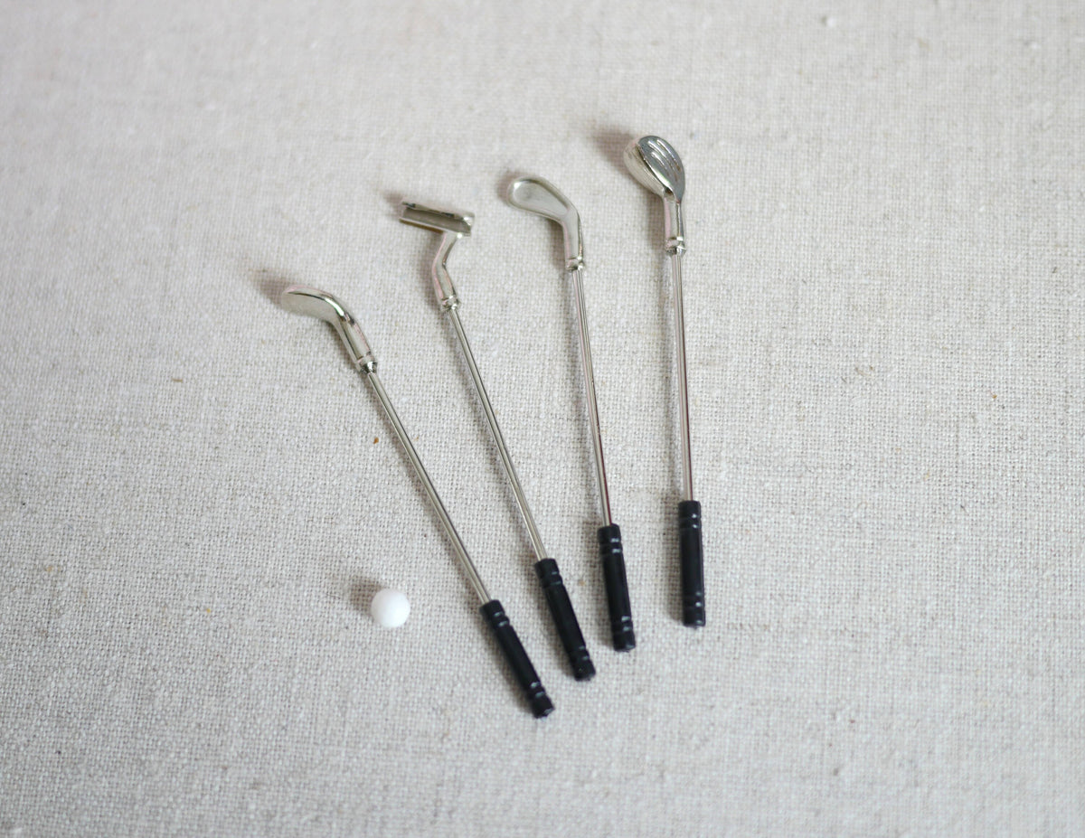 1:12 Scale Miniature Golf Clubs with Ball, Set of 5, 2-7/16 inch long, DIY Dollhouse Supply