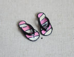 1:12 Scale Miniature Flip Flops, Pair, 1 inch long, DIY Dollhouse Supply (metal) (black and pink)