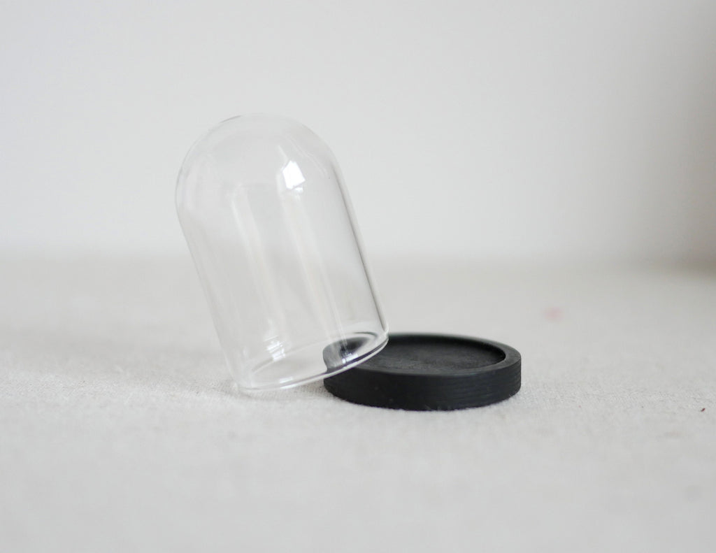 1:12 Scale Miniature Glass Dome with Black Wood Base, 1-5/8 inch tall, DIY Dollhouse Supply