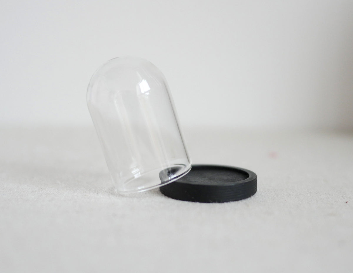 1:12 Scale Miniature Glass Dome with Black Wood Base, 1-5/8 inch tall, DIY Dollhouse Supply