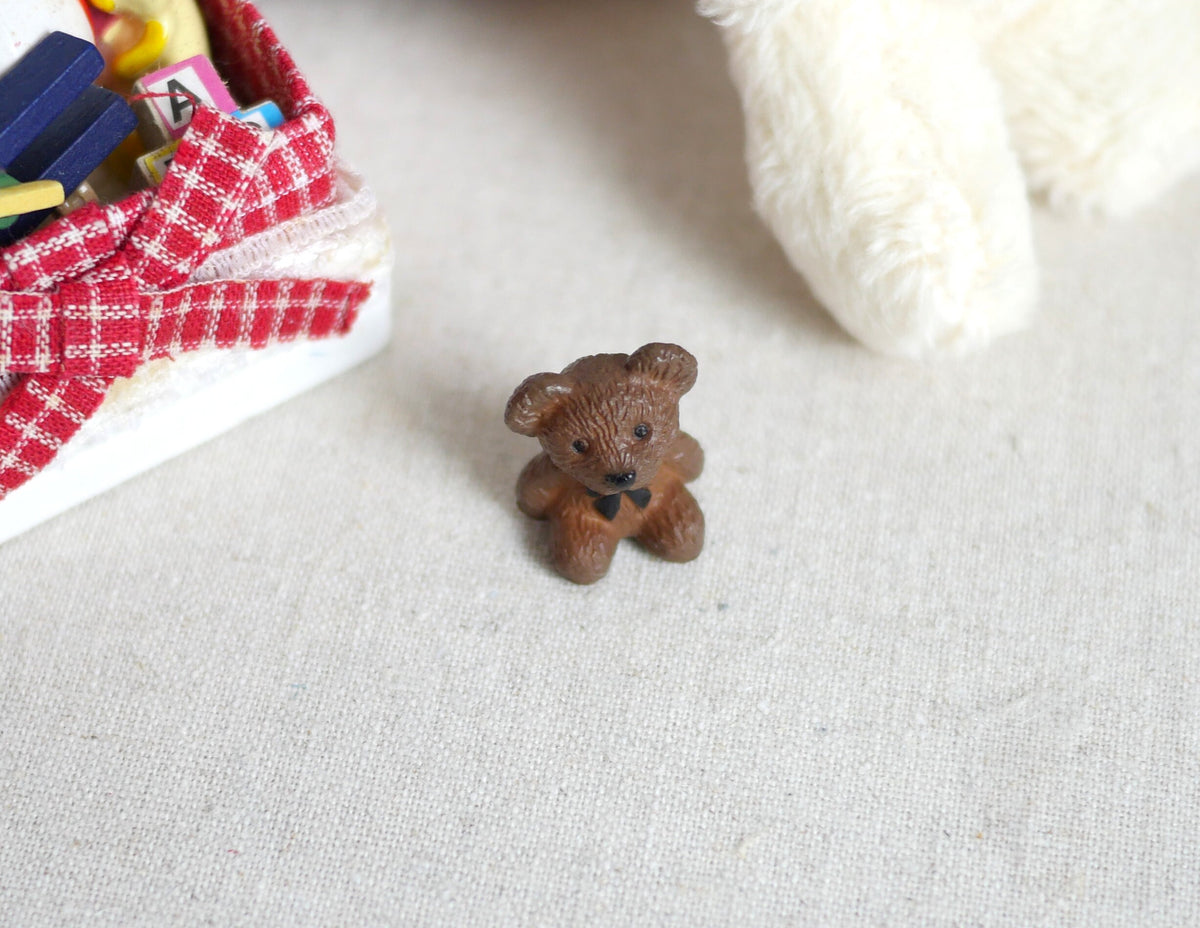 1:12 Scale Miniature Teddy Bear, Extra Small, 13/16 inch tall, DIY Dollhouse Supply (brown)