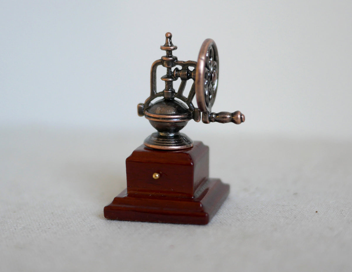 1:12 Scale Miniature Vintage Style Coffee Grinder, Crank Wheel and Drawer, 1-5/8 inch tall, DIY Dollhouse Supply (red)