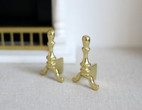 1:12 Dollhouse Miniature gold-like andiron fireplace support set of 2 F020