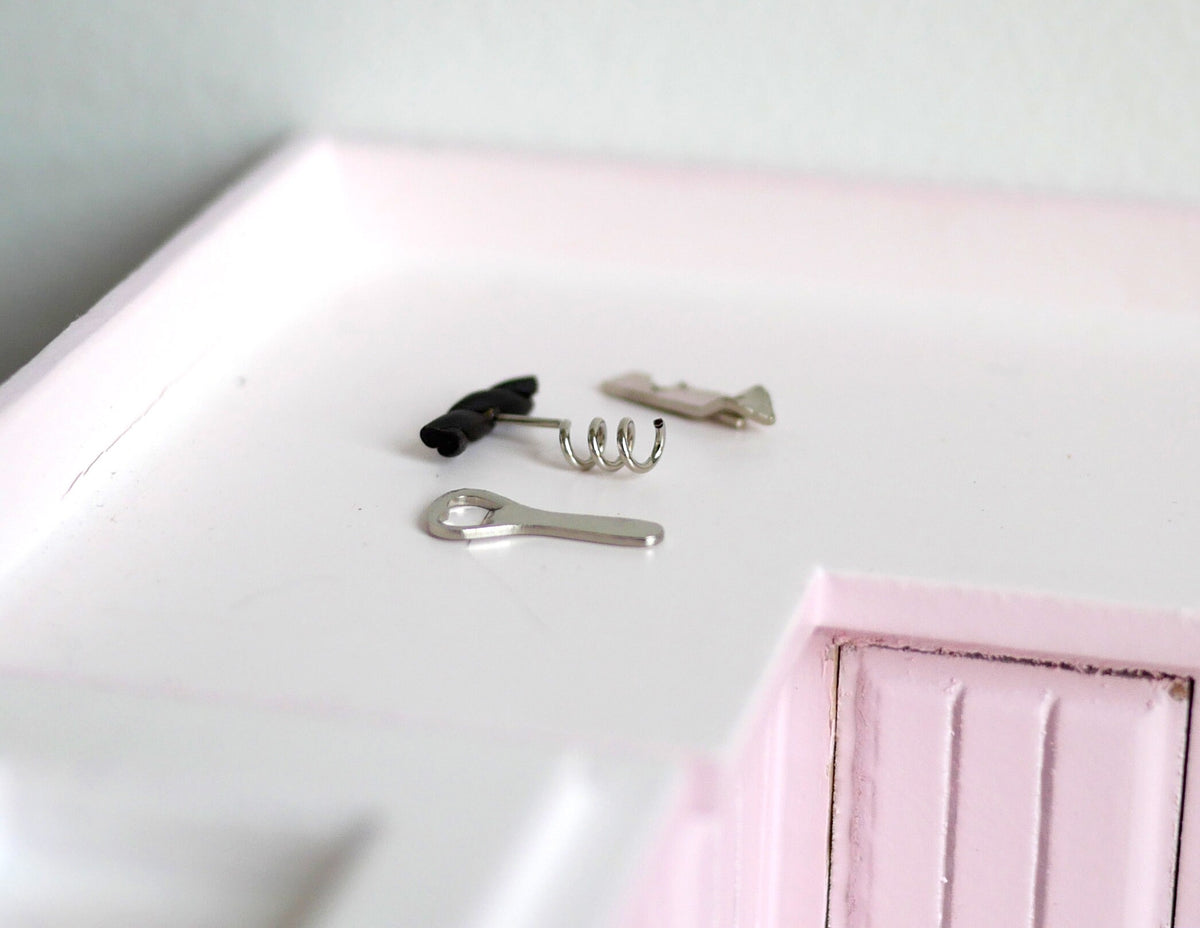 1:12 Scale Miniature Corkscrews and Bottle Opener, Set of 3, 9/16 inch long, DIY Dollhouse Supply