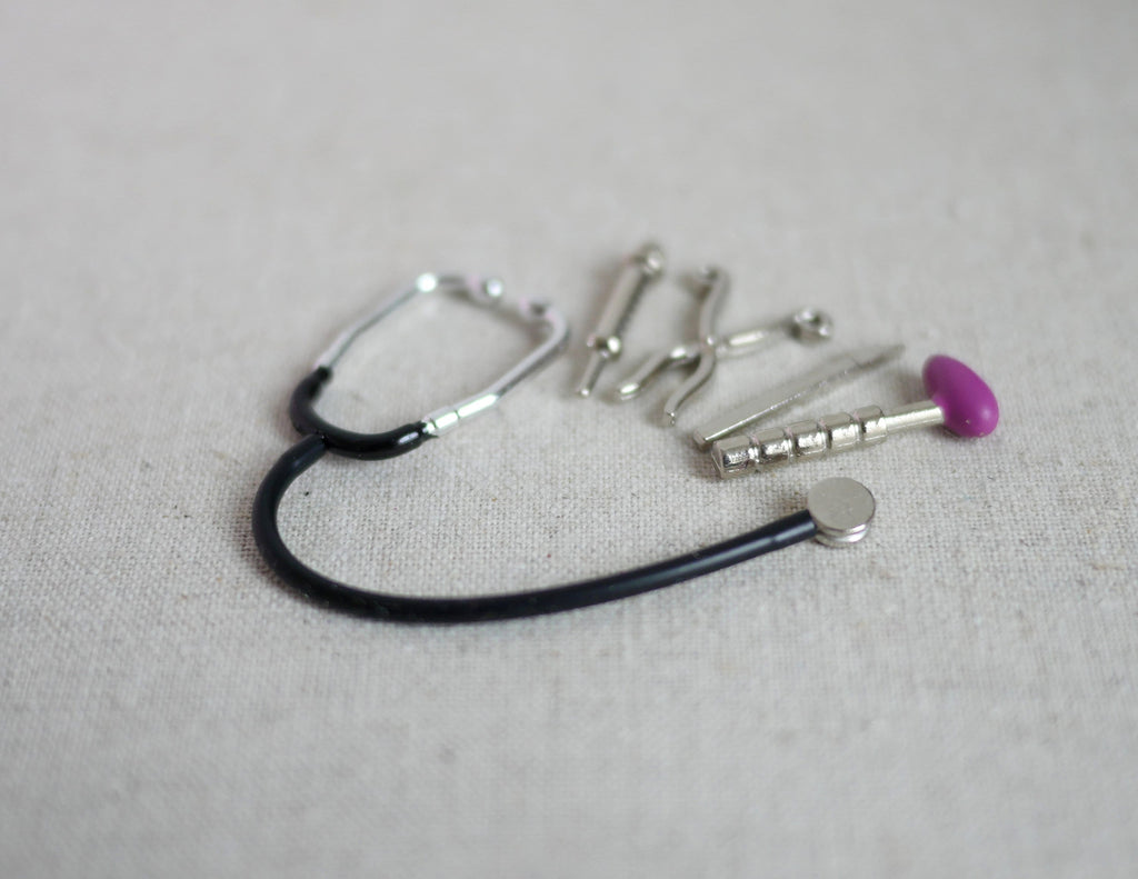 1:12 Scale Miniature Doctor Medical Tool Set with Stethoscope, Set of 5, 2-3/8 inch long, DIY Dollhouse Supply