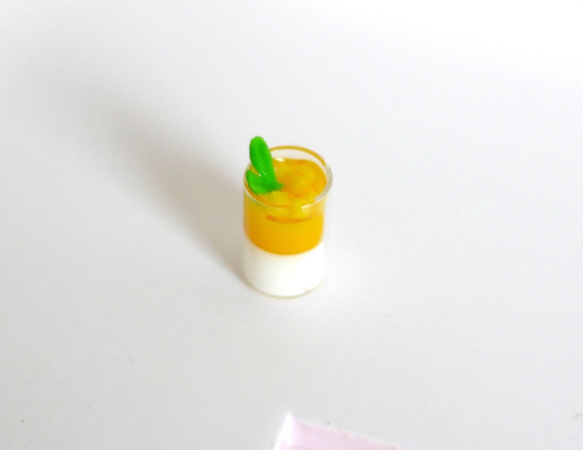 1:12 Scale Miniature Mango Summer Drink with Ice and Lime Garnish, 1/2 inch tall, DIY Dollhouse Supply (glass)