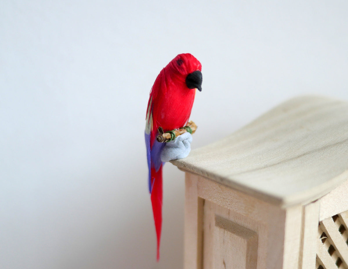 1:12 Scale Miniature Red Parrot Figure, 2-3/8 inch tall, DIY Dollhouse Supply