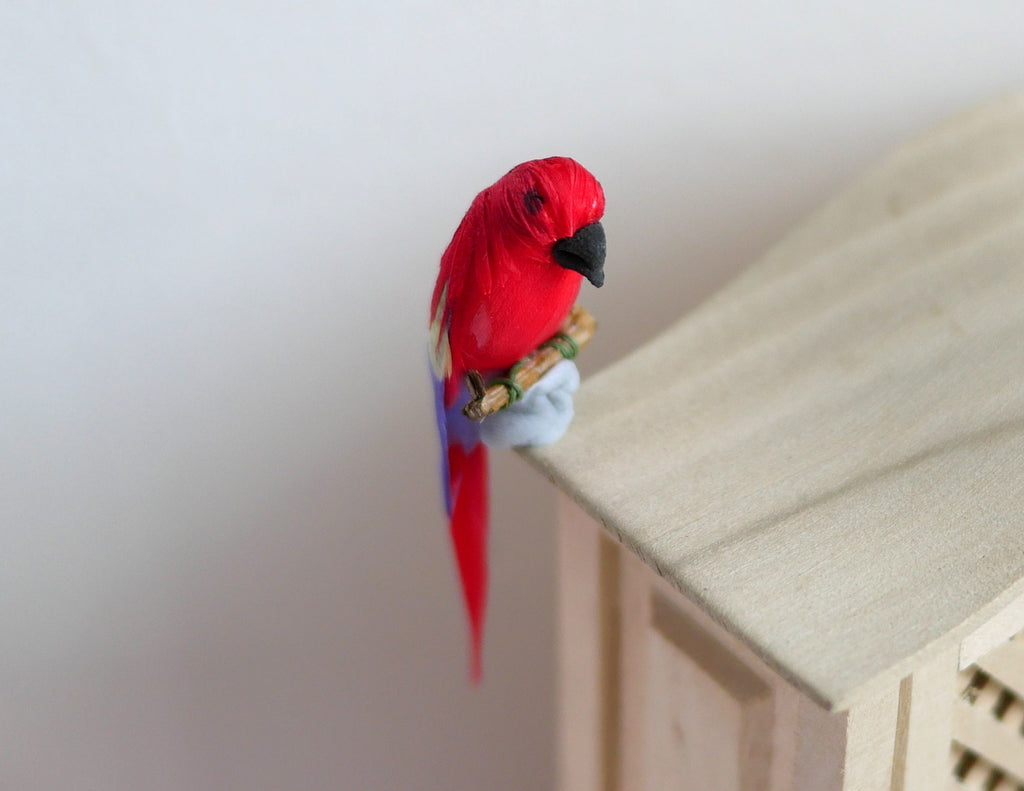 1:12 Scale Miniature Red Parrot Figure, 2-3/8 inch tall, DIY Dollhouse Supply