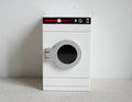 1:12 scale miniature wood front load washing machine in white with a swing door and black control panel