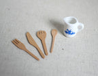 Miniature Wood Cooking Utensils and Ceramic Jar 1:12 Scale Dollhouse Kitchen Decor Set of 5 - A027