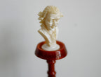 1:12 scale miniature bust sculpture in white on a tall turned wood pedestal with reddish brown finish