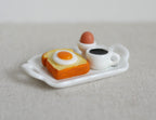 1:12 Scale Miniature Breakfast Tray Set, Toast with Fried Egg, Boiled Egg and Coffee, 2-1/16 inch long, DIY Dollhouse Supply