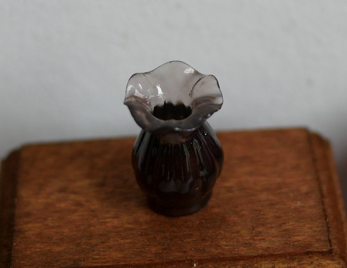 1:12 Scale Miniature Translucent Vase, Ruffled Top, 13/16 inch tall, DIY Dollhouse Supply (smoky brown)