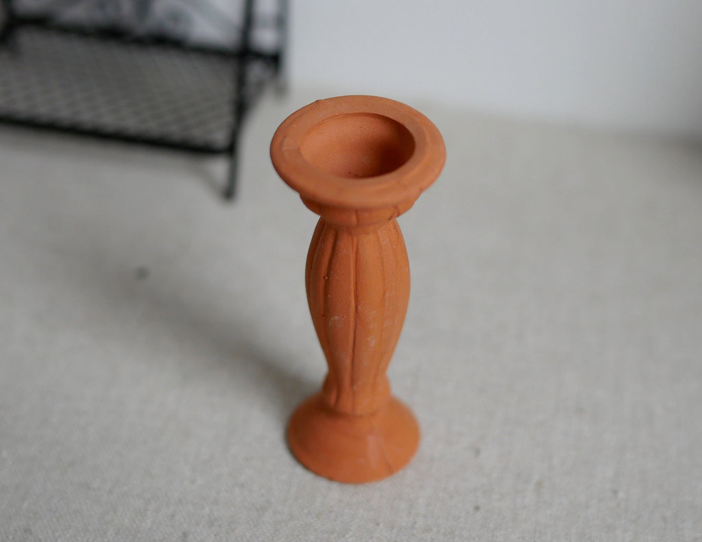 1:12 Scale Miniature Clay Pedestal Plant Stand, Column Style, 2-9/16 inch tall, DIY Dollhouse Supply (terracotta)